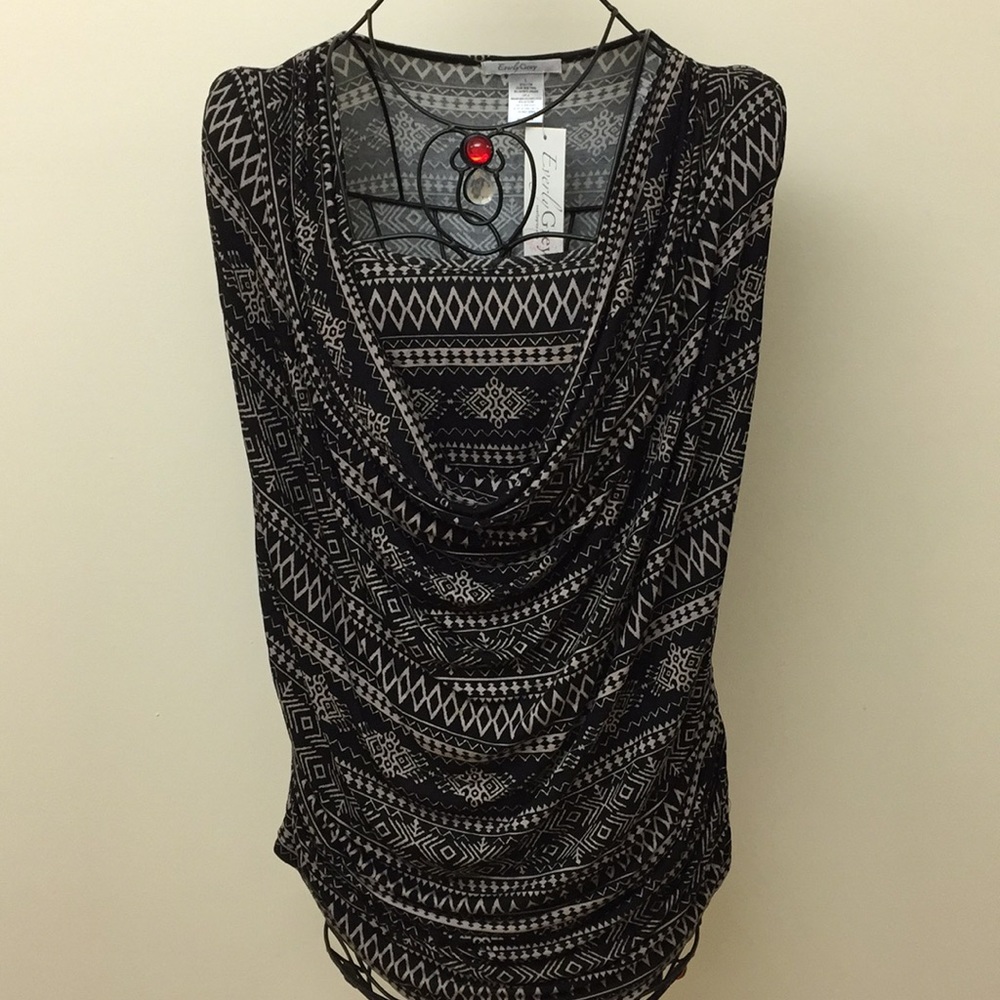 Everly Grey Black Beige Maternity Geometric Drape Tank Large